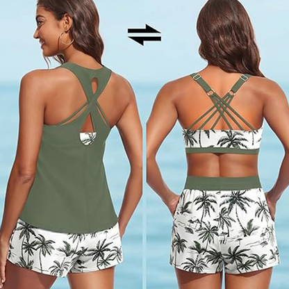 👙🌊3-teiliges Damen-Badeanzug-Set: Tankini mit Shorts🤸