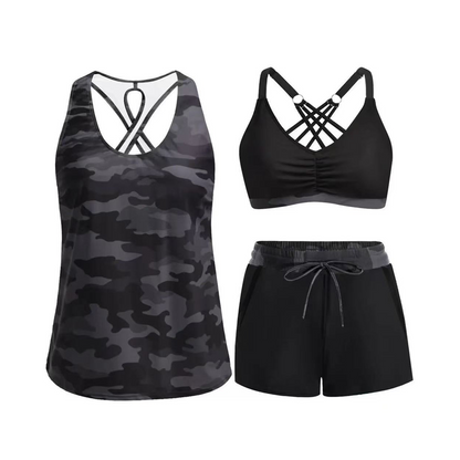 👙🌊3-teiliges Damen-Badeanzug-Set: Tankini mit Shorts🤸