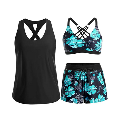 👙🌊3-teiliges Damen-Badeanzug-Set: Tankini mit Shorts🤸