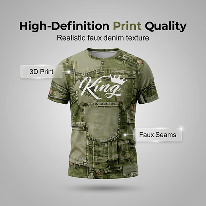🔥Solange der Vorrat reicht 40 % Rabatt!🎉Herren Lässiges Kunstdenim-Print T-Shirt & Shorts Set