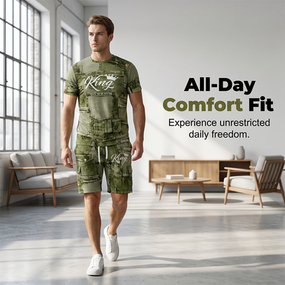 🔥Solange der Vorrat reicht 40 % Rabatt!🎉Herren Lässiges Kunstdenim-Print T-Shirt & Shorts Set