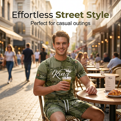 🔥Solange der Vorrat reicht 40 % Rabatt!🎉Herren Lässiges Kunstdenim-Print T-Shirt & Shorts Set