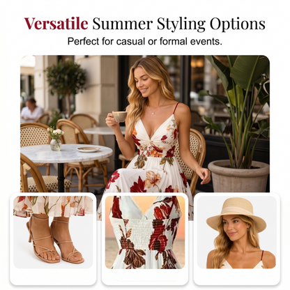 💃 Neuheiten 50% RABATT 💥 Damen Bedrucktes Spaghettiträger Maxikleid – Schmeichelhafte V-Ausschnitt, verstellbare dünne Träger & fließende A-Linie. Ein zeitloses, feminines Stück für warme Anlässe 🌿