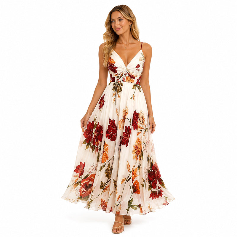 💃 Neuheiten 50% RABATT 💥 Damen Bedrucktes Spaghettiträger Maxikleid – Schmeichelhafte V-Ausschnitt, verstellbare dünne Träger & fließende A-Linie. Ein zeitloses, feminines Stück für warme Anlässe 🌿