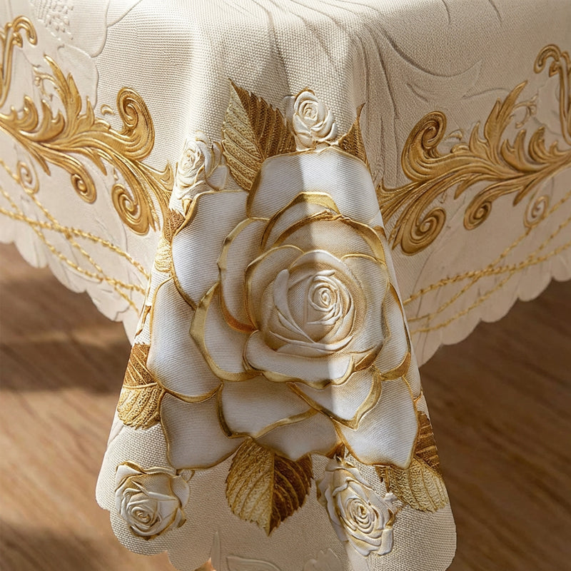 🛍️ 50 % Rabatt – Elegantes Tischdecken-Set mit Rose & goldgeprägtem Muster – wasserdicht, ölbeständig & stilvoll – ideal für Esstisch, Couchtisch & Wohnzimmer 🌹