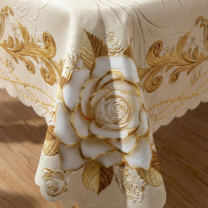 🛍️ 50 % Rabatt – Elegantes Tischdecken-Set mit Rose & goldgeprägtem Muster – wasserdicht, ölbeständig & stilvoll – ideal für Esstisch, Couchtisch & Wohnzimmer 🌹