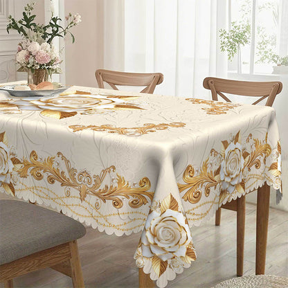 🛍️ 50 % Rabatt – Elegantes Tischdecken-Set mit Rose & goldgeprägtem Muster – wasserdicht, ölbeständig & stilvoll – ideal für Esstisch, Couchtisch & Wohnzimmer 🌹