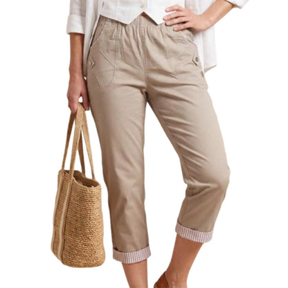 ✨ 50 % RABATT FÜR BEGRENZTE ZEIT! 👖 Damen figurformende Cropped Straight-Hose mit elastischem Taillenbund – Leichter Stoff, umklappbarer Saum mit Kontraststreifen, praktische Taschen für Alltag & Stadt