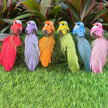 12 Stück künstliche Vögel mit Federn und Klammern
