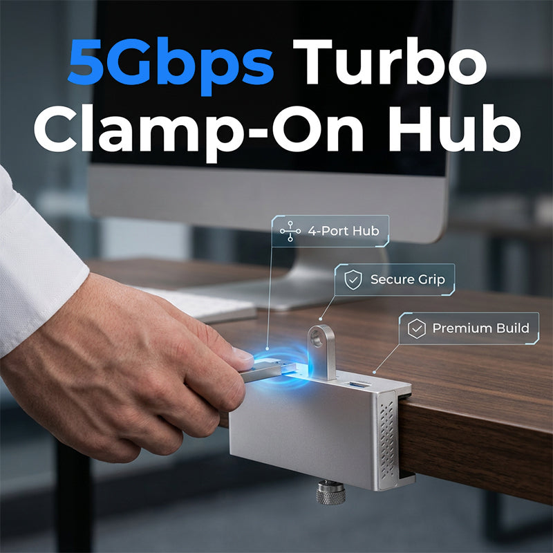 💥Begrenzte Zeit 50% Rabatt! 🖥️Schluss mit Kabelchaos! Klemm-USB-3.0-Hub aus Aluminiumlegierung – 4-Port-Dockingstation