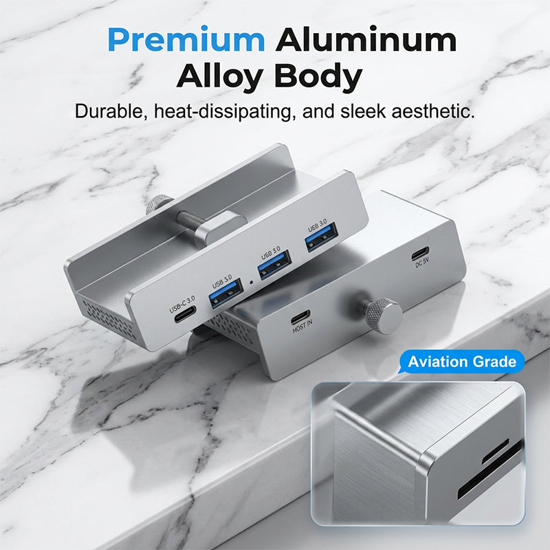 💥Begrenzte Zeit 50% Rabatt! 🖥️Schluss mit Kabelchaos! Klemm-USB-3.0-Hub aus Aluminiumlegierung – 4-Port-Dockingstation
