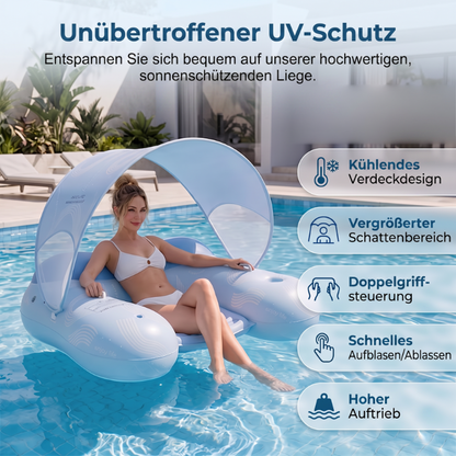 🔥Solange der Vorrat reicht 40 % Rabatt!🎉Aufblasbare Pool-Liege mit abnehmbarem Sonnendach