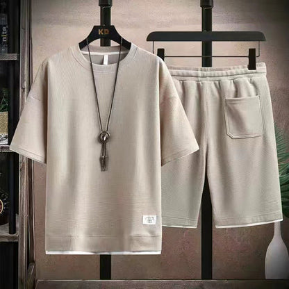 🔥Solange der Vorrat reicht 40 % Rabatt!🎉Herren 2-teiliges Set aus Waffelstoff: Kurzarm-T-Shirt & Shorts