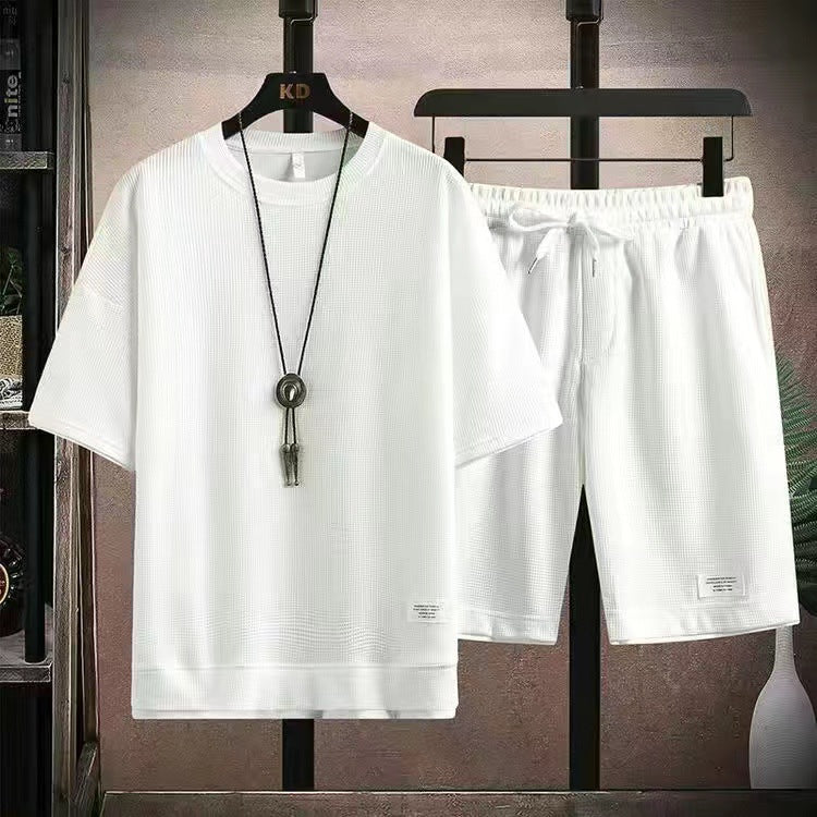 🔥Solange der Vorrat reicht 40 % Rabatt!🎉Herren 2-teiliges Set aus Waffelstoff: Kurzarm-T-Shirt & Shorts