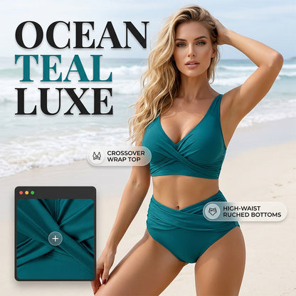 🌸BEGRENZTE ZEIT 50% RABATT!⏰ Damen Hochgeschnittenes Gerafftes Bikini-Set