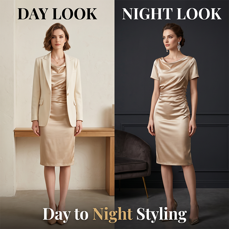 Damen Elegantes Satin Gerafftes Bodycon-Kleid 💎 Schlüpfen Sie in seidenweiches Selbstvertrauen – Gerafft zum Schmeicheln, Geschnitten zum Beeindrucken ✨