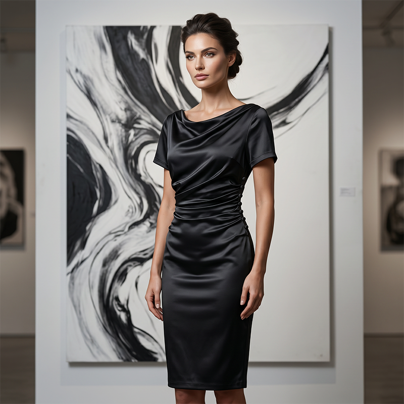 Damen Elegantes Satin Gerafftes Bodycon-Kleid 💎 Schlüpfen Sie in seidenweiches Selbstvertrauen – Gerafft zum Schmeicheln, Geschnitten zum Beeindrucken ✨
