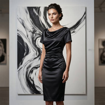 Damen Elegantes Satin Gerafftes Bodycon-Kleid 💎 Schlüpfen Sie in seidenweiches Selbstvertrauen – Gerafft zum Schmeicheln, Geschnitten zum Beeindrucken ✨