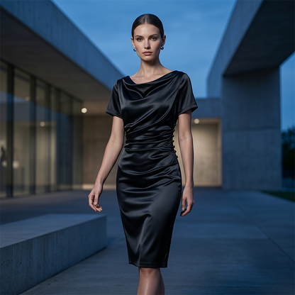 Damen Elegantes Satin Gerafftes Bodycon-Kleid 💎 Schlüpfen Sie in seidenweiches Selbstvertrauen – Gerafft zum Schmeicheln, Geschnitten zum Beeindrucken ✨