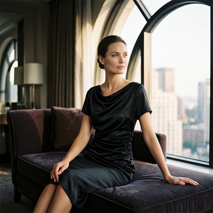 Damen Elegantes Satin Gerafftes Bodycon-Kleid 💎 Schlüpfen Sie in seidenweiches Selbstvertrauen – Gerafft zum Schmeicheln, Geschnitten zum Beeindrucken ✨
