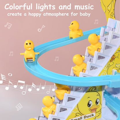 🦆 50% RABATT! 🧸 Kleines Entchen, das die Treppe hochläuft – Elektrisch, bunte Farben & lustige Musik – Perfekt zur Unterhaltung & Förderung deines Babys 🎶