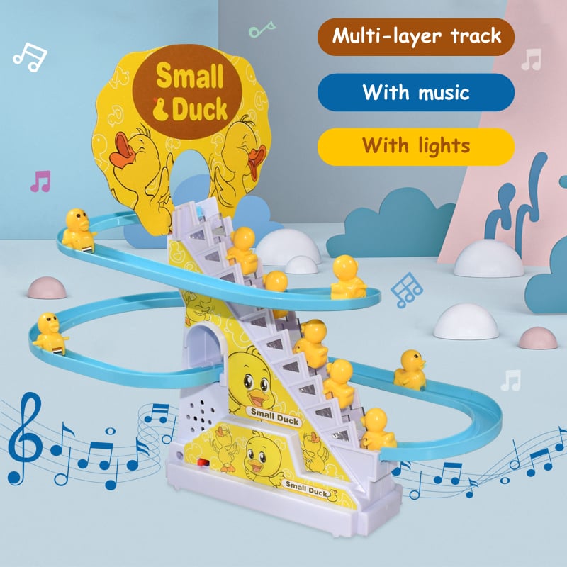 🦆 50% RABATT! 🧸 Kleines Entchen, das die Treppe hochläuft – Elektrisch, bunte Farben & lustige Musik – Perfekt zur Unterhaltung & Förderung deines Babys 🎶