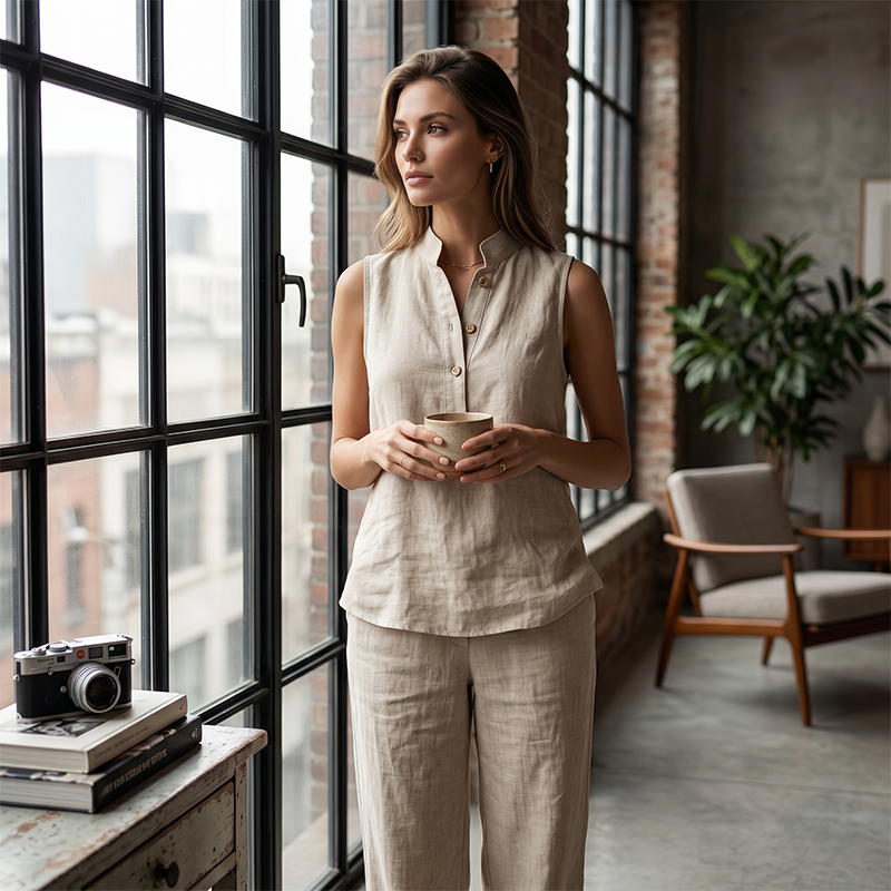 🎉 ZEITLICH BEGRENZT 50% RABATT! 💕 Damen Minimalistisches Ärmelloses Oberteil & Weite Hose Set