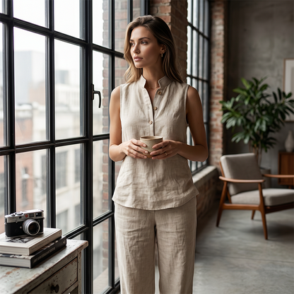 🎉 ZEITLICH BEGRENZT 50% RABATT! 💕 Damen Minimalistisches Ärmelloses Oberteil & Weite Hose Set