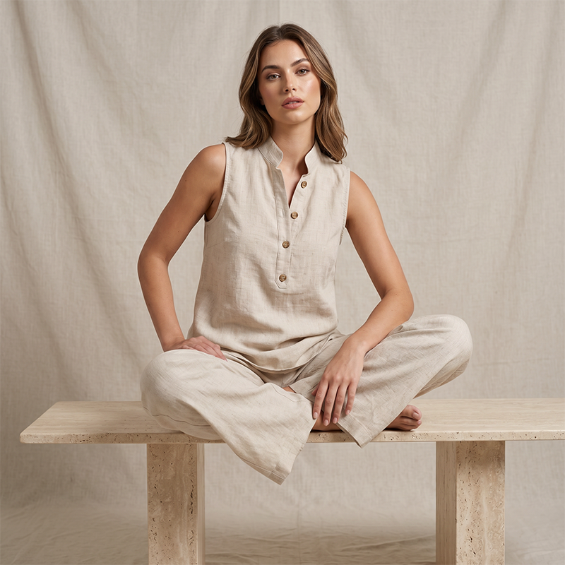 🎉 ZEITLICH BEGRENZT 50% RABATT! 💕 Damen Minimalistisches Ärmelloses Oberteil & Weite Hose Set