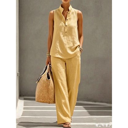 🎉 ZEITLICH BEGRENZT 50% RABATT! 💕 Damen Minimalistisches Ärmelloses Oberteil & Weite Hose Set