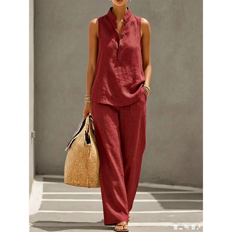 🎉 ZEITLICH BEGRENZT 50% RABATT! 💕 Damen Minimalistisches Ärmelloses Oberteil & Weite Hose Set