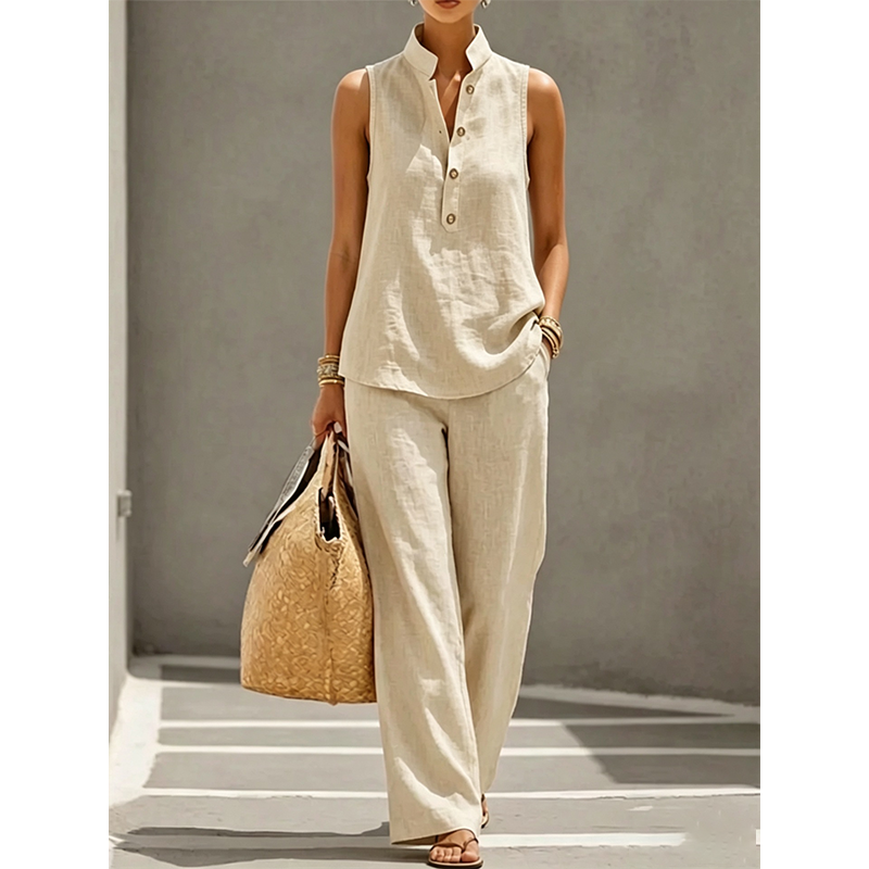 🎉 ZEITLICH BEGRENZT 50% RABATT! 💕 Damen Minimalistisches Ärmelloses Oberteil & Weite Hose Set