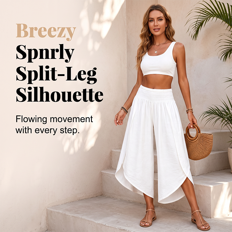 🎉 BEGRENZTE ZEIT 50% RABATT! 🌸 Damen Sommer Casual Palazzo-Hose mit Gesmoktem Bund & Schlitz – Luftige Bewegungsfreiheit & Eleganter Fall ☀️
