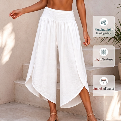 🎉 BEGRENZTE ZEIT 50% RABATT! 🌸 Damen Sommer Casual Palazzo-Hose mit Gesmoktem Bund & Schlitz – Luftige Bewegungsfreiheit & Eleganter Fall ☀️