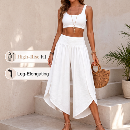 🎉 BEGRENZTE ZEIT 50% RABATT! 🌸 Damen Sommer Casual Palazzo-Hose mit Gesmoktem Bund & Schlitz – Luftige Bewegungsfreiheit & Eleganter Fall ☀️