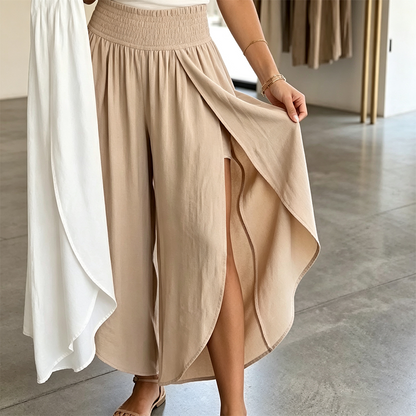 🎉 BEGRENZTE ZEIT 50% RABATT! 🌸 Damen Sommer Casual Palazzo-Hose mit Gesmoktem Bund & Schlitz – Luftige Bewegungsfreiheit & Eleganter Fall ☀️