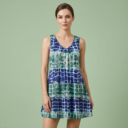 🌸 50% RABATT! Elegantes Damen Maxikleid mit V-Ausschnitt – Ärmellos mit Modernem Tie-Dye Muster | Leicht, Stilvoll & Zeitlos Schön 👗