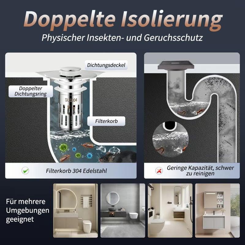 Universelles Pop-up-Ablaufsieb aus Edelstahl für Spülbecken