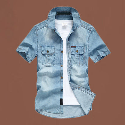 🛍️ 50 % Rabatt – 2026 Denim-Hemd für Herren – kurzärmelig, lässiger Schnitt, vielseitig für Alltag & Freizeit 🌿