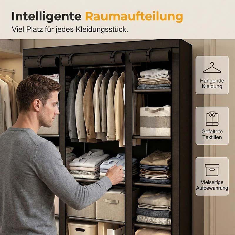👔 50% RABATT! 🏠 Kleiderschrank aus Vliesstoff – Einfache Montage, leicht & vielseitig – Perfekt für zusätzlichen Stauraum in jedem Raum ✨