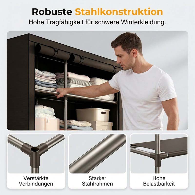 👔 50% RABATT! 🏠 Kleiderschrank aus Vliesstoff – Einfache Montage, leicht & vielseitig – Perfekt für zusätzlichen Stauraum in jedem Raum ✨