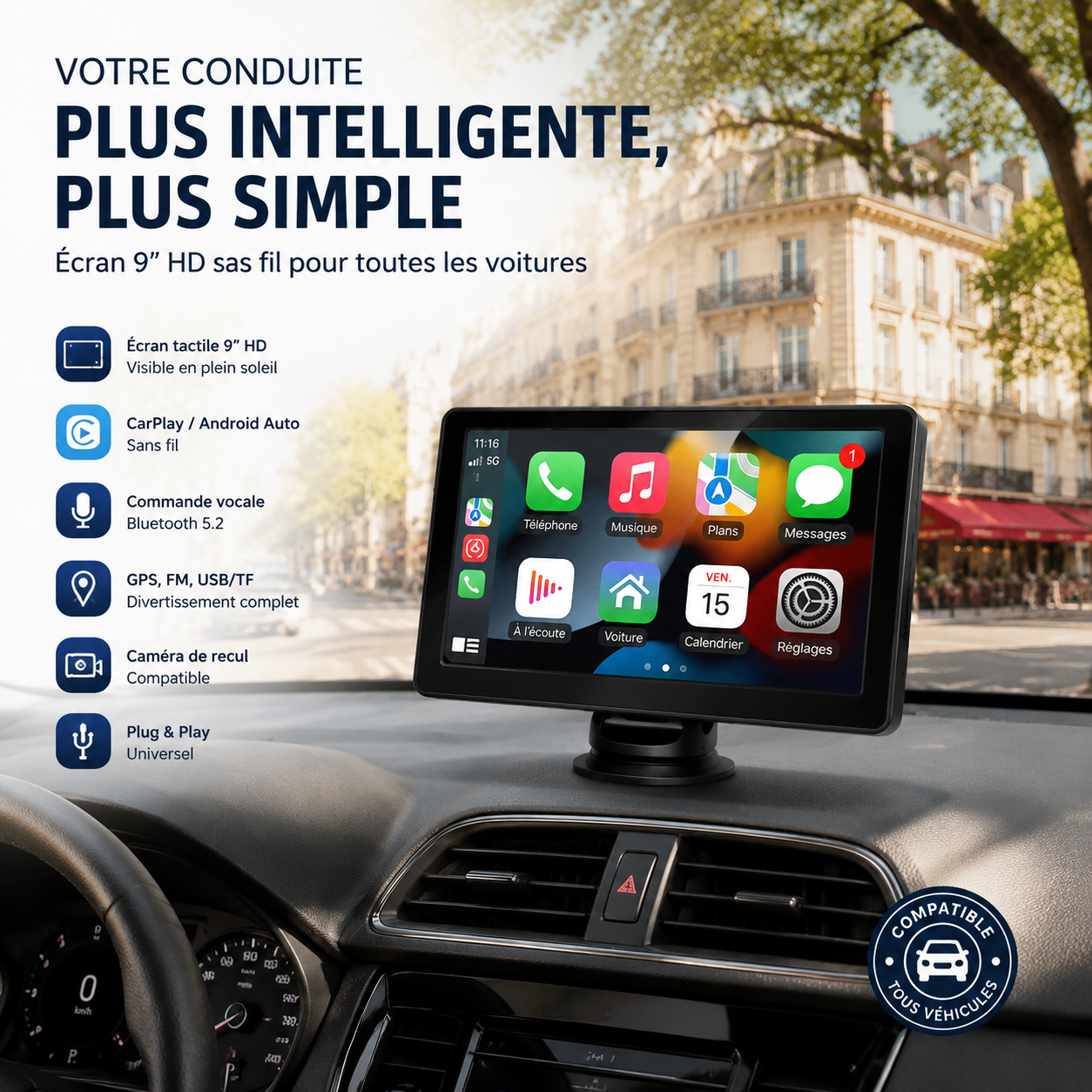 🚗📱 50% RABATT! CarPlay AutoPlay Multimedia 9 Zoll – Drahtloses Apple CarPlay & Android Auto, HD-Touchscreen, GPS & Rückfahrkamera-Unterstützung – Perfekt für moderne Fahrzeuge ✨