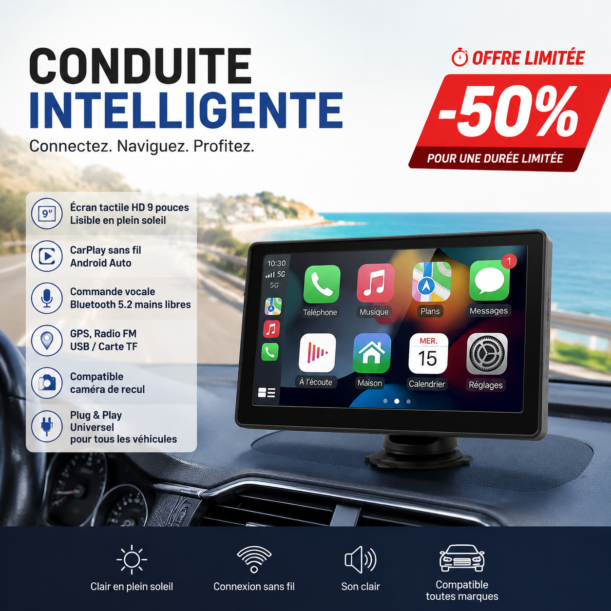 🚗📱 50% RABATT! CarPlay AutoPlay Multimedia 9 Zoll – Drahtloses Apple CarPlay & Android Auto, HD-Touchscreen, GPS & Rückfahrkamera-Unterstützung – Perfekt für moderne Fahrzeuge ✨