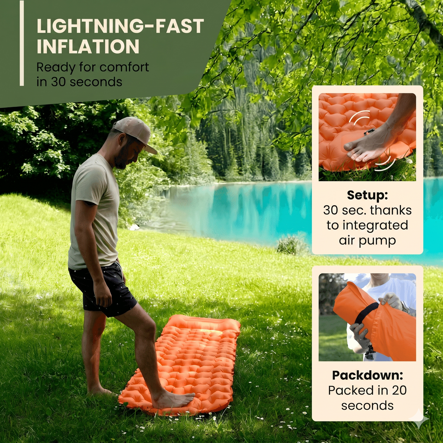 🌞 Jetzt 50% sparen! 💤 Luxus Ultraleichtes Schlafpad – Mit integrierter Fußpumpe – 7,5 cm dick & koppelbar – Perfekt für Camping, Wandern & Strand – Wasserdicht & kompakt