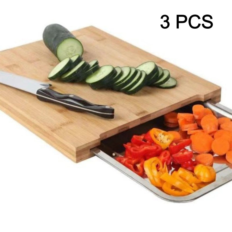 🔪 50% RABATT! 🥗 Holzschneidebrett mit ausziehbaren Schalen – Integrierte Auffangschalen, stabil & platzsparend – Perfekt für präzises Schneiden & einfaches Servieren 🪵
