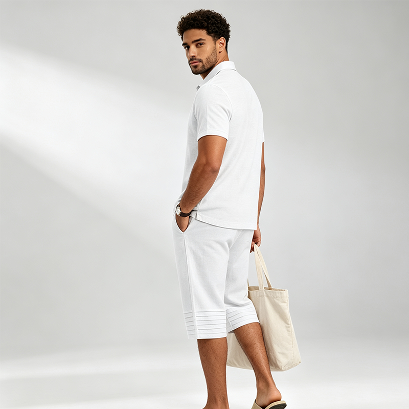 🛍️ 50 % Rabatt – 2-teiliges Freizeit-Set für Herren – Leinen-Poloshirt mit Kurzarm & 7/8-Hose, atmungsaktiv & leicht für Strand & Alltag ☀️