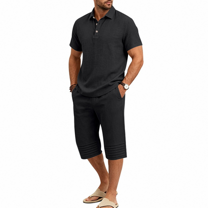 🛍️ 50 % Rabatt – 2-teiliges Freizeit-Set für Herren – Leinen-Poloshirt mit Kurzarm & 7/8-Hose, atmungsaktiv & leicht für Strand & Alltag ☀️