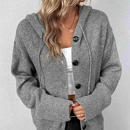 🧥 50% RABATT! 🛍️ Damen-Strickjacke mit Kapuze & Knopfleiste – Einfarbig, mit Kordelzug & vielseitig – Ideal für Alltag & Freizeit 🌿