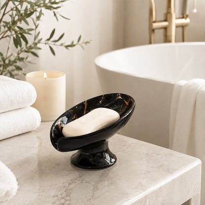 📢 50% RABATT! 🧼 Keramik Seifenschale mit Blattform & Selbstablauf – Rutschfest, wasserableitend & elegant – Ideal für Bad & Küche 🌿