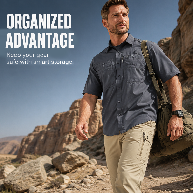 🏔️ 40 % RABATT! 👕 Kurzarm-Wanderhemd für Herren – Hochdichtes Ripstop-Gewebe – Reiß- und knitterfest für Outdoor-Aktivitäten